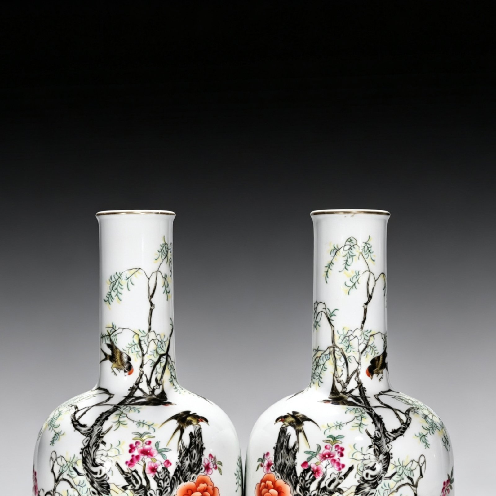 Qing Dynasty Yongzheng enamel spring swallow bell statue