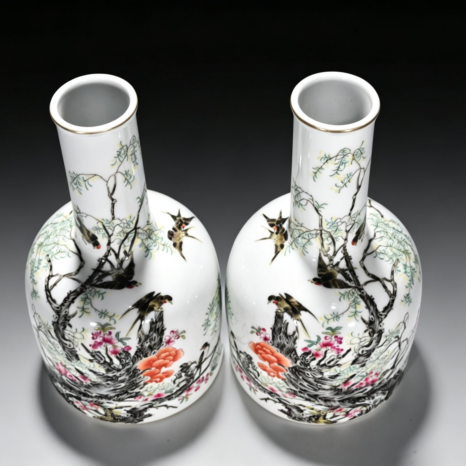 Qing Dynasty Yongzheng enamel spring swallow bell statue