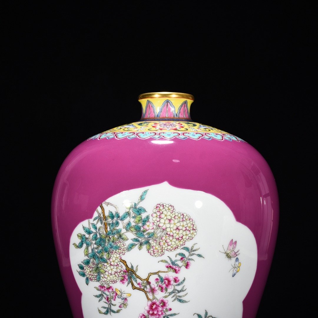 Qing Dynasty Yongzheng rouge red glaze plum vase