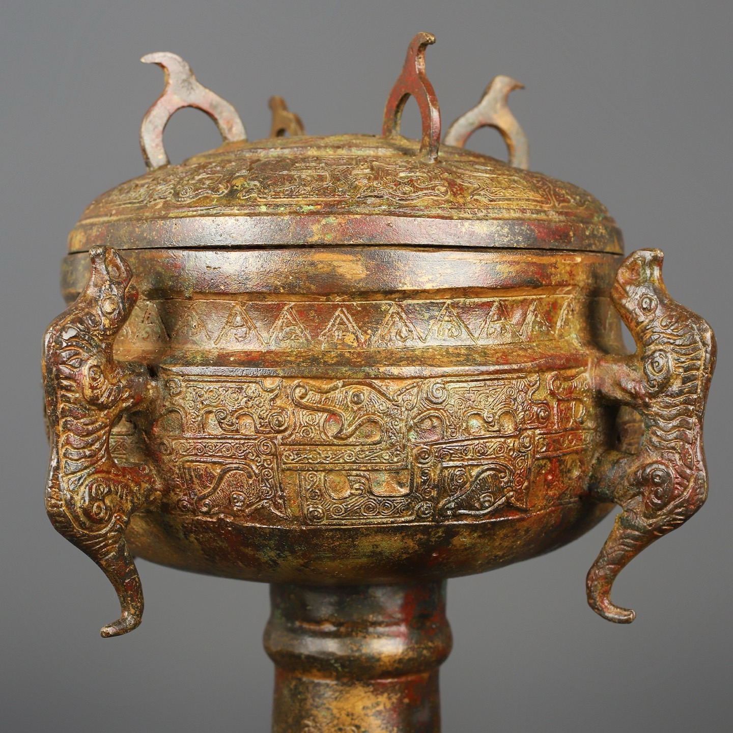 Han Dynasty Bronze Four Dragon Round Bean