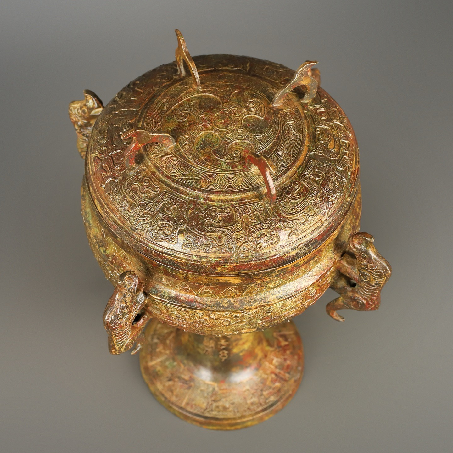 Han Dynasty Bronze Four Dragon Round Bean
