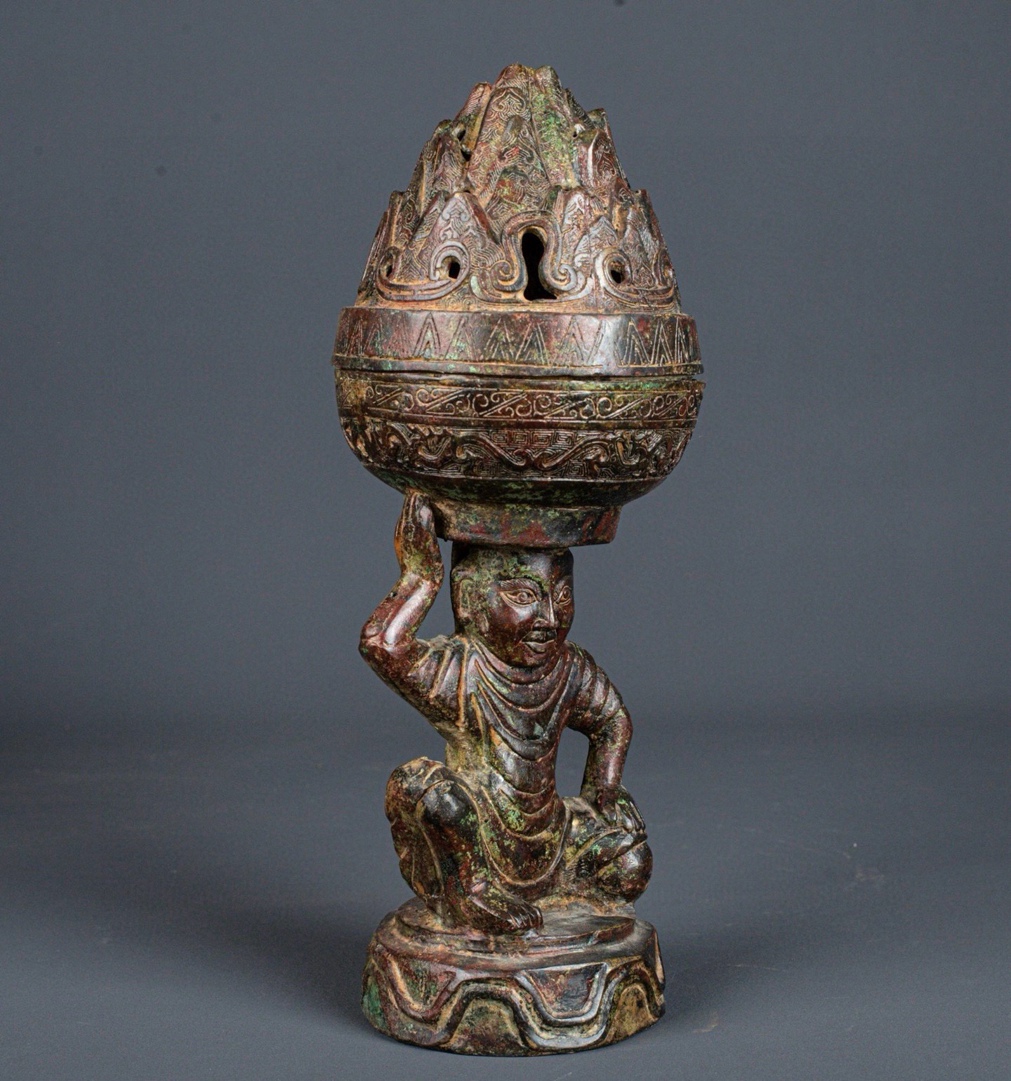 Han Dynasty Bronze human top incense furnace