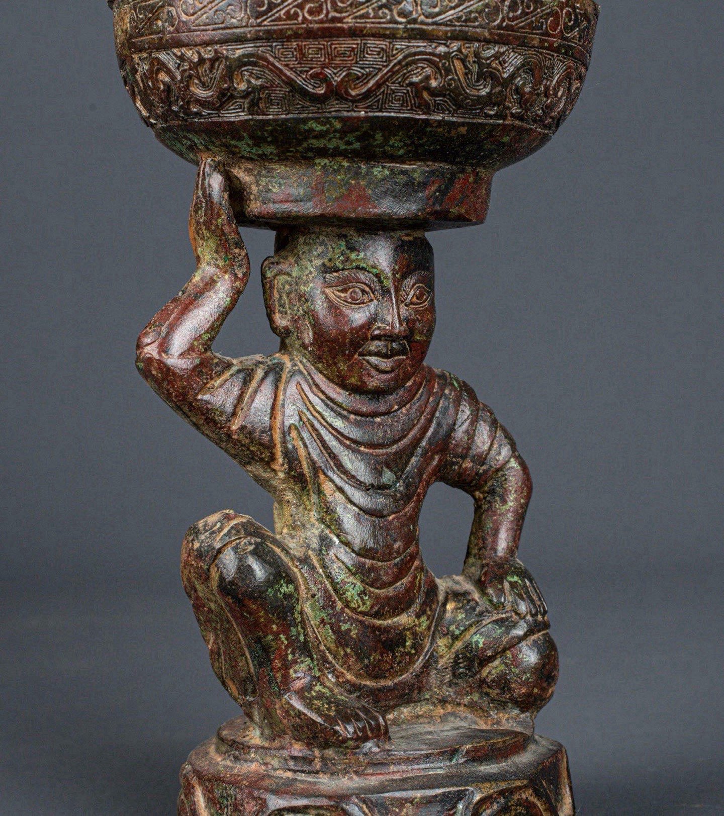 Han Dynasty Bronze human top incense furnace