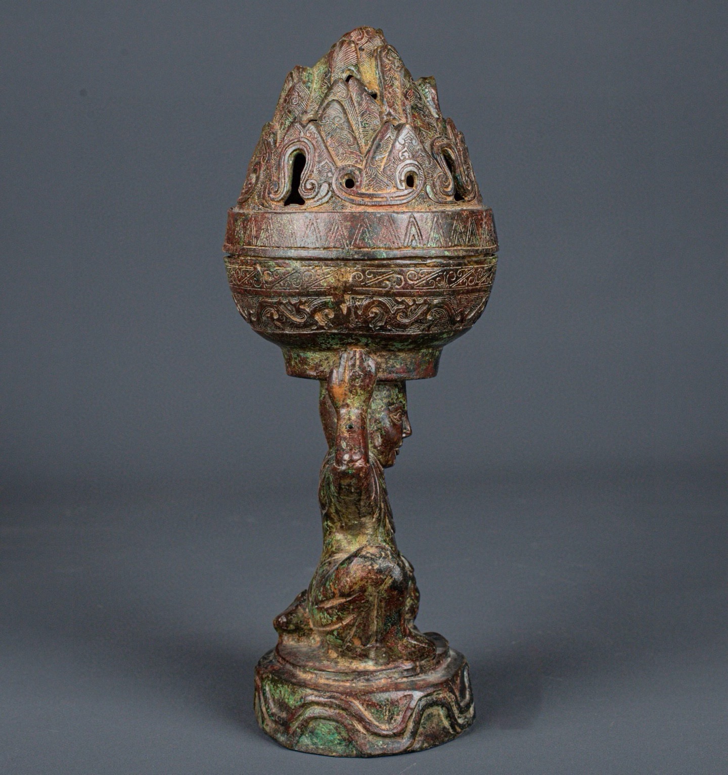 Han Dynasty Bronze human top incense furnace