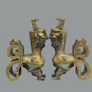 Sanxingdui Dynasty Pair of golden human faced beasts