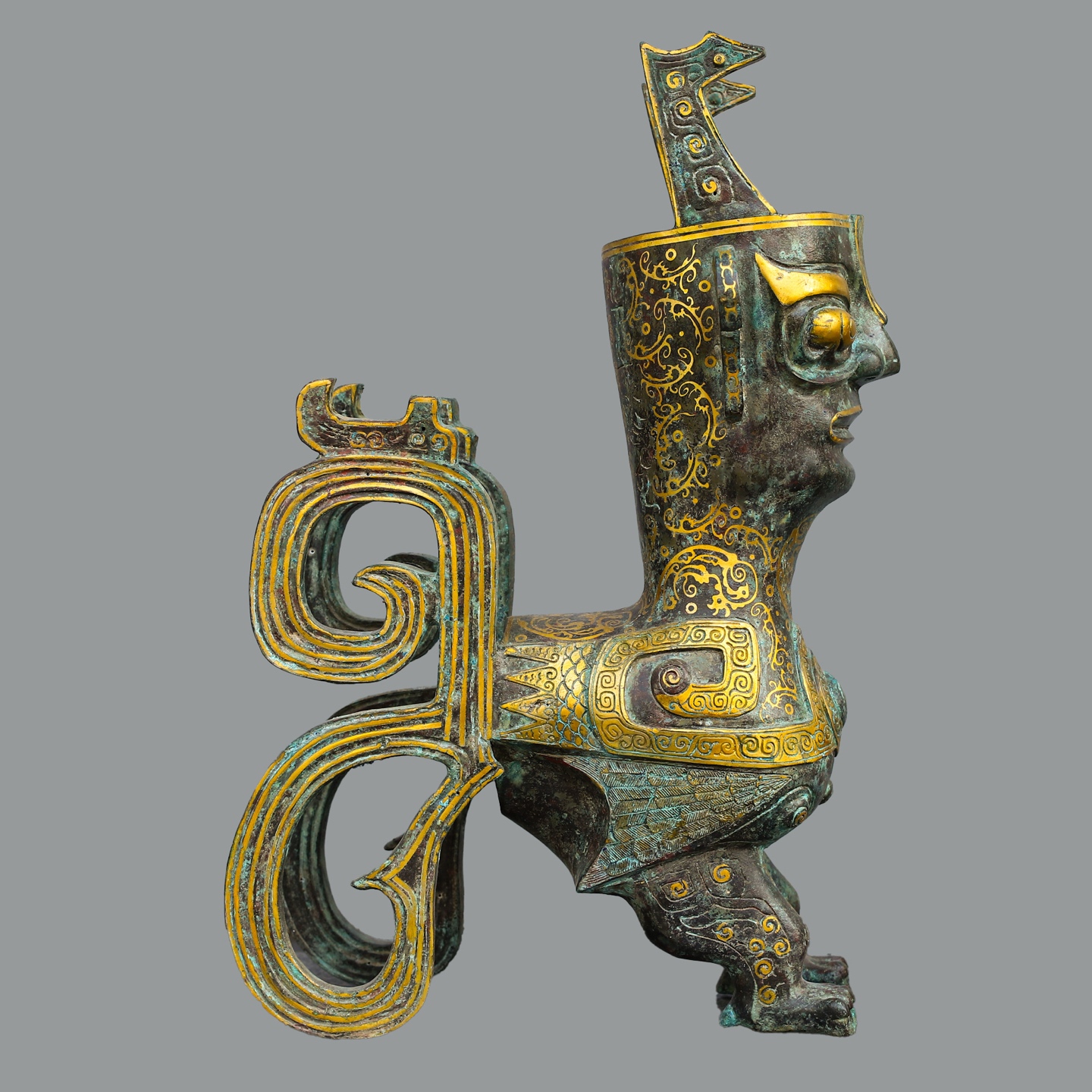 Sanxingdui Dynasty Pair of golden human faced beasts