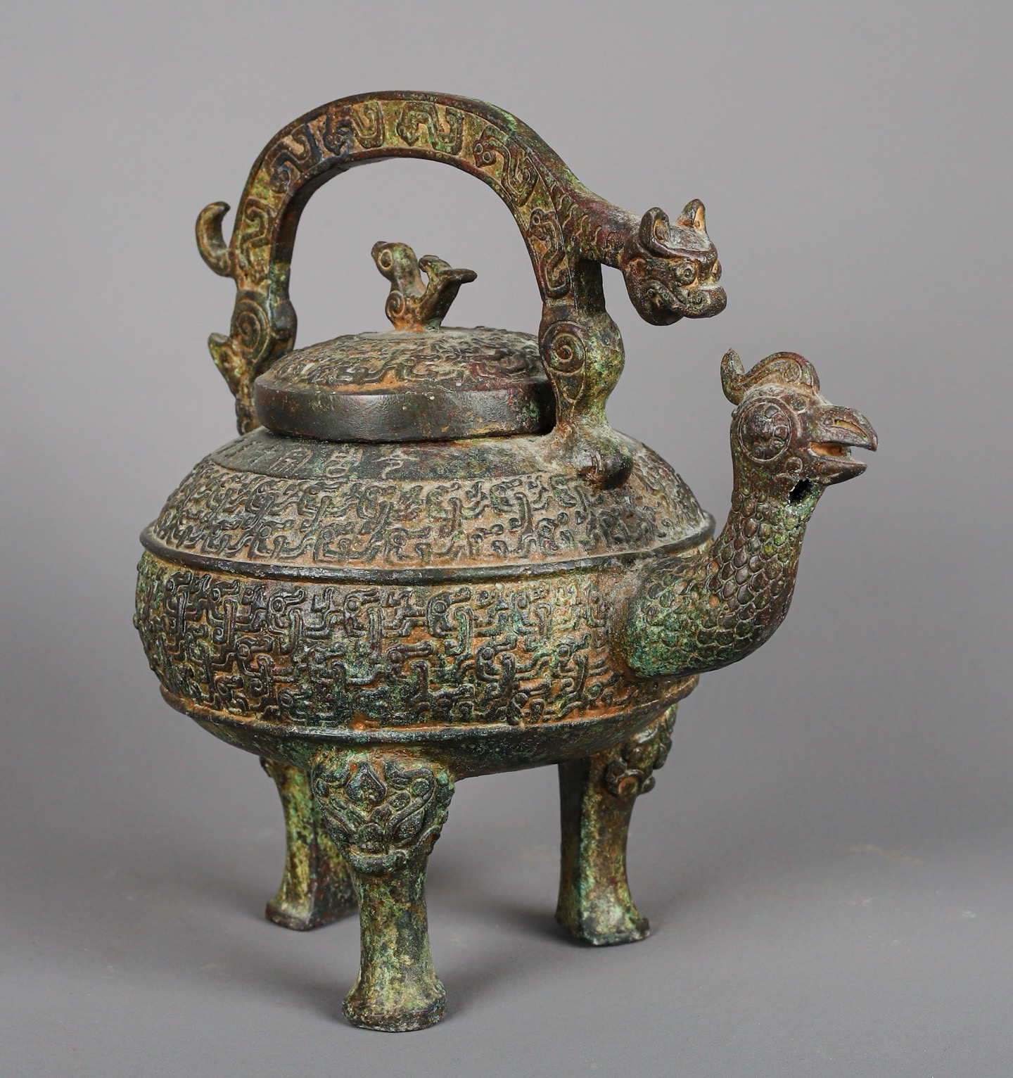 Zhou Dynasty Pair of Bronze Dragon and Phoenix Lifts