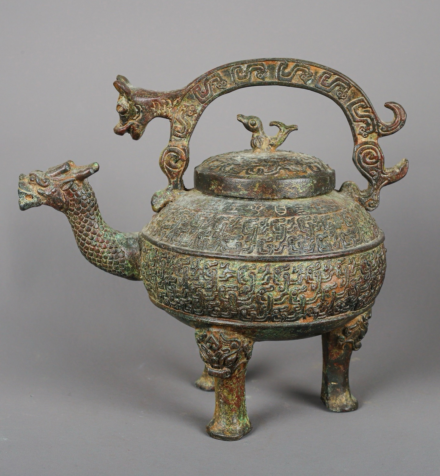 Zhou Dynasty Pair of Bronze Dragon and Phoenix Lifts