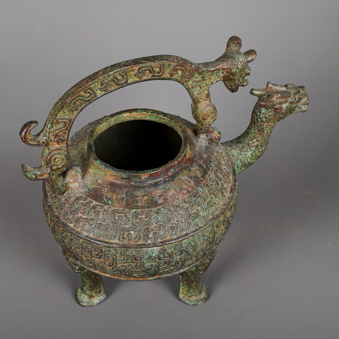 Zhou Dynasty Pair of Bronze Dragon and Phoenix Lifts