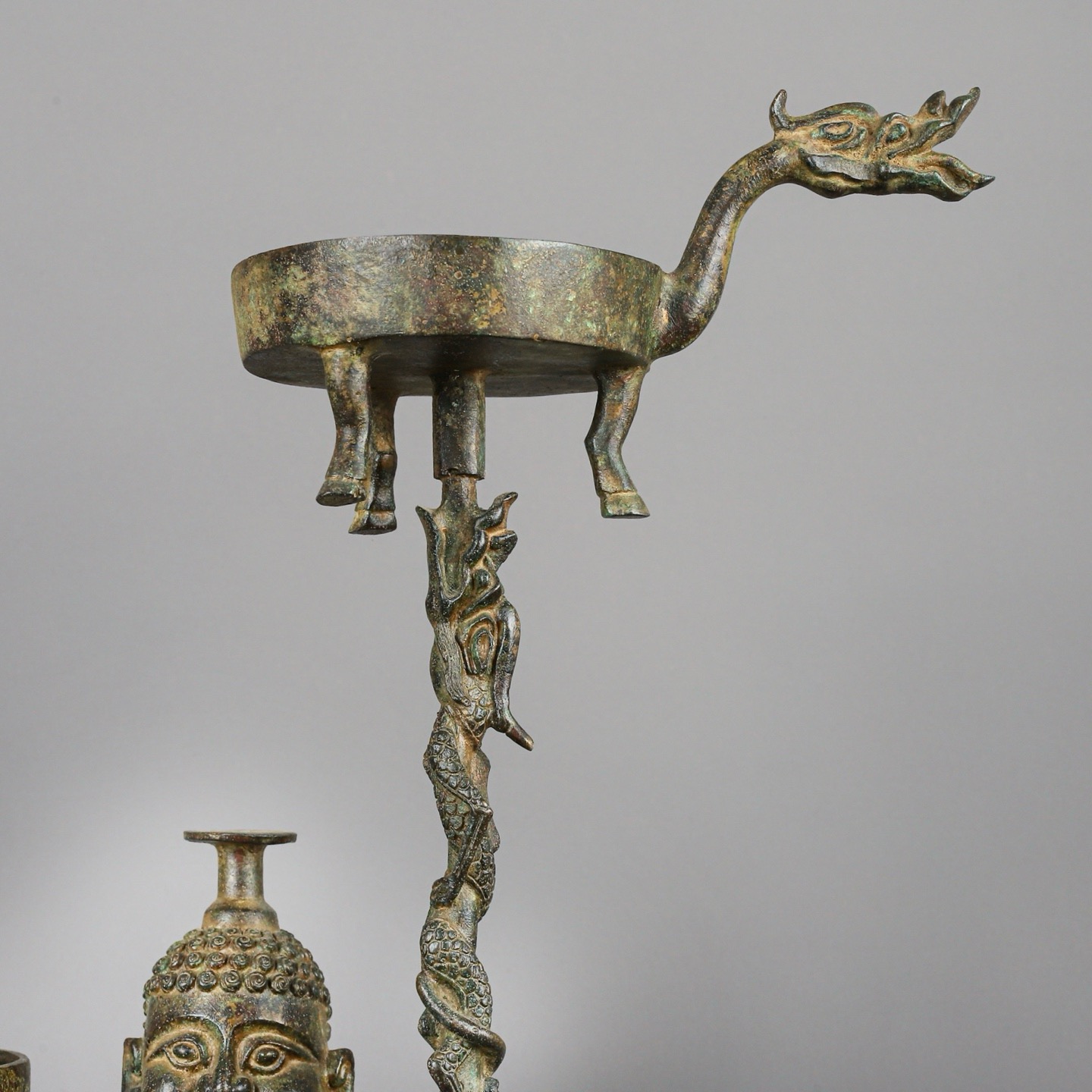 Han Dynasty Bronze kneeling lamp plate