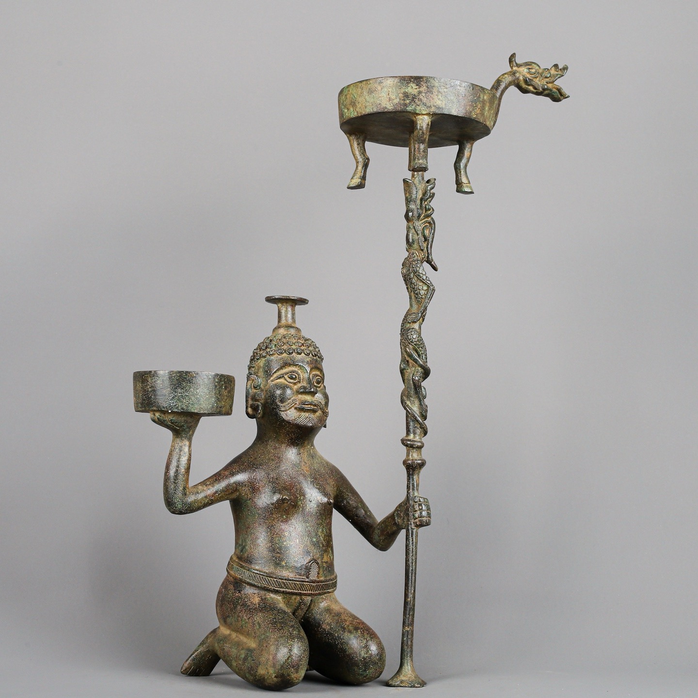 Han Dynasty Bronze kneeling lamp plate