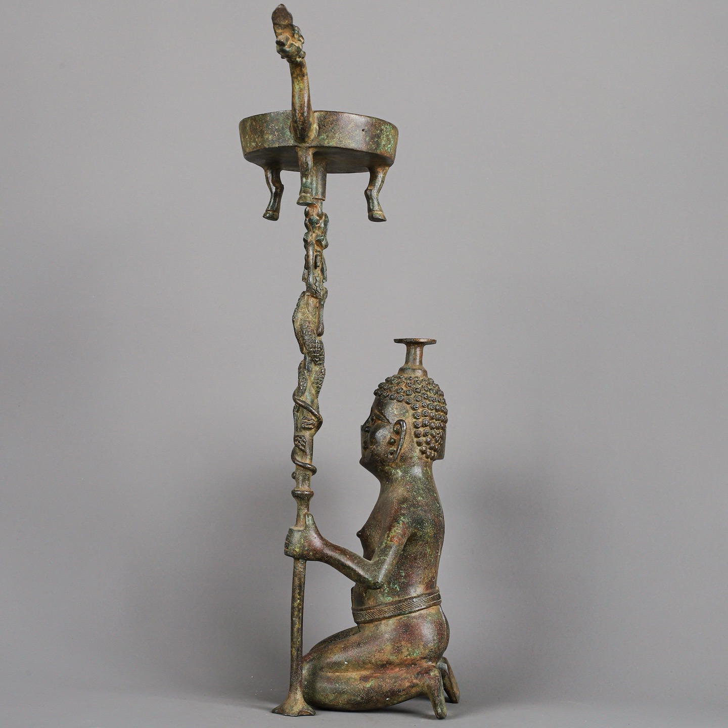 Han Dynasty Bronze kneeling lamp plate