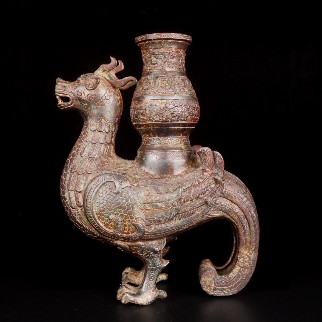 Han Dynasty Bronze Dragon and Phoenix Zun