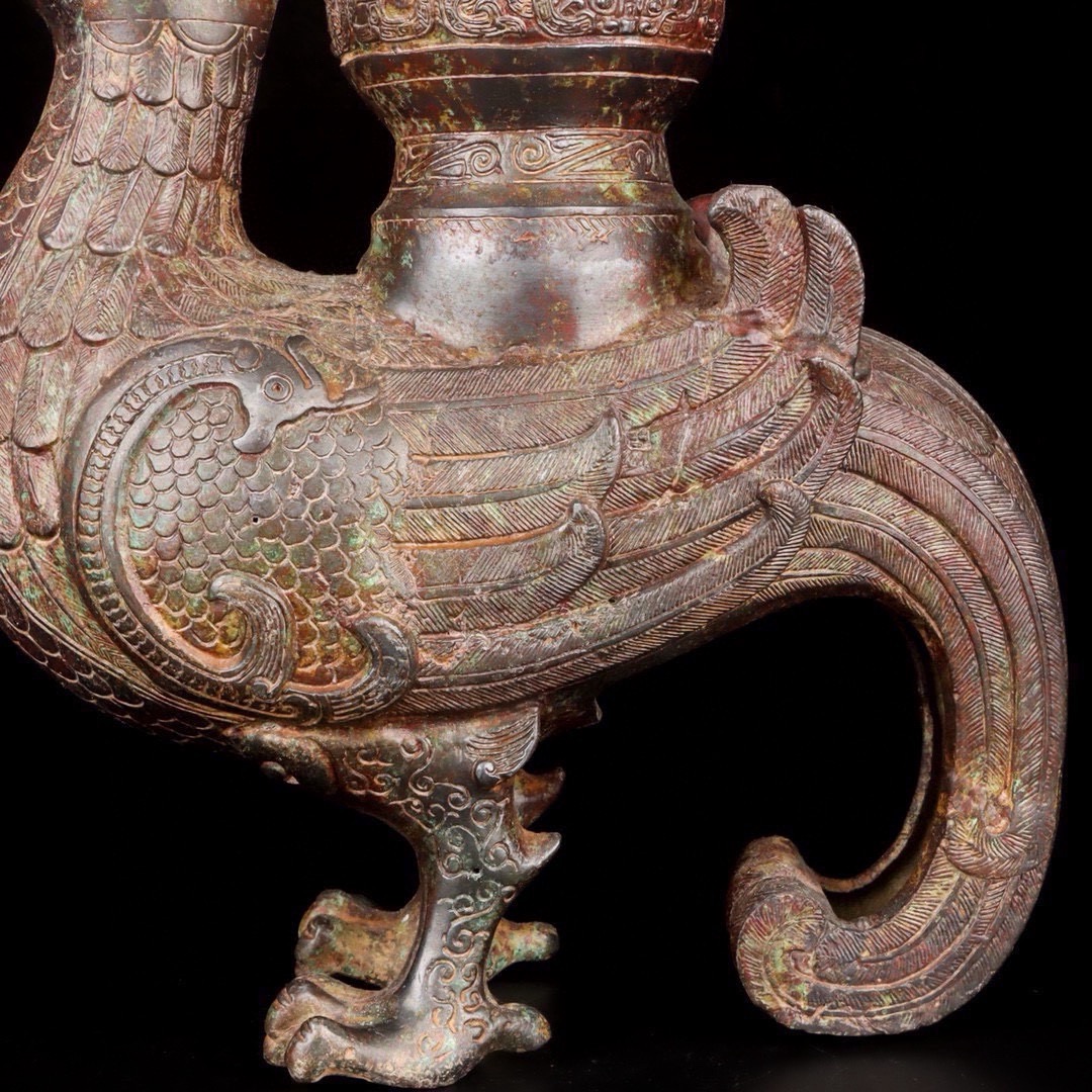 Han Dynasty Bronze Dragon and Phoenix Zun