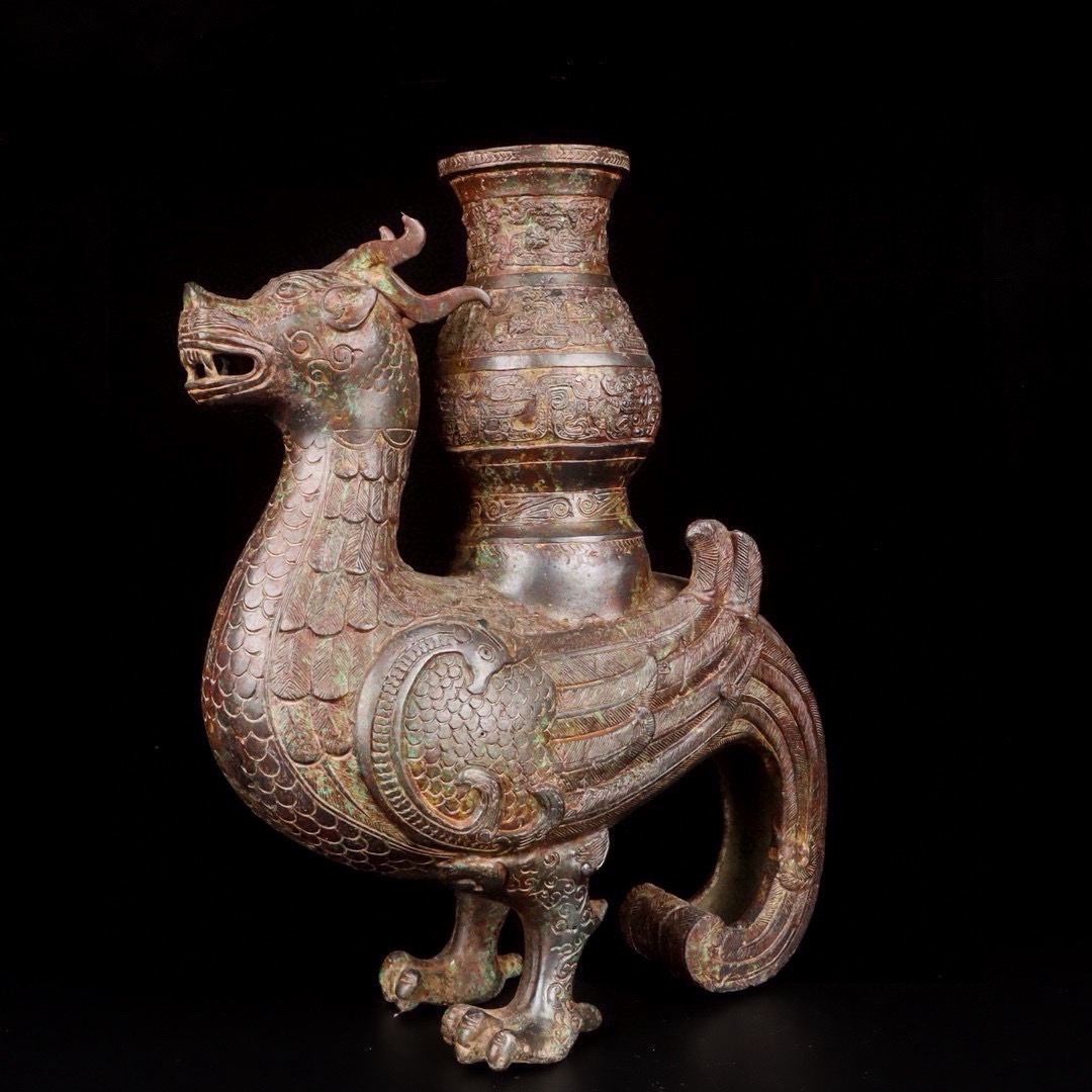 Han Dynasty Bronze Dragon and Phoenix Zun
