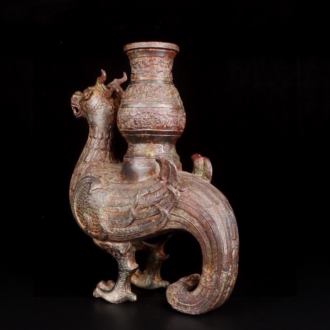 Han Dynasty Bronze Dragon and Phoenix Zun