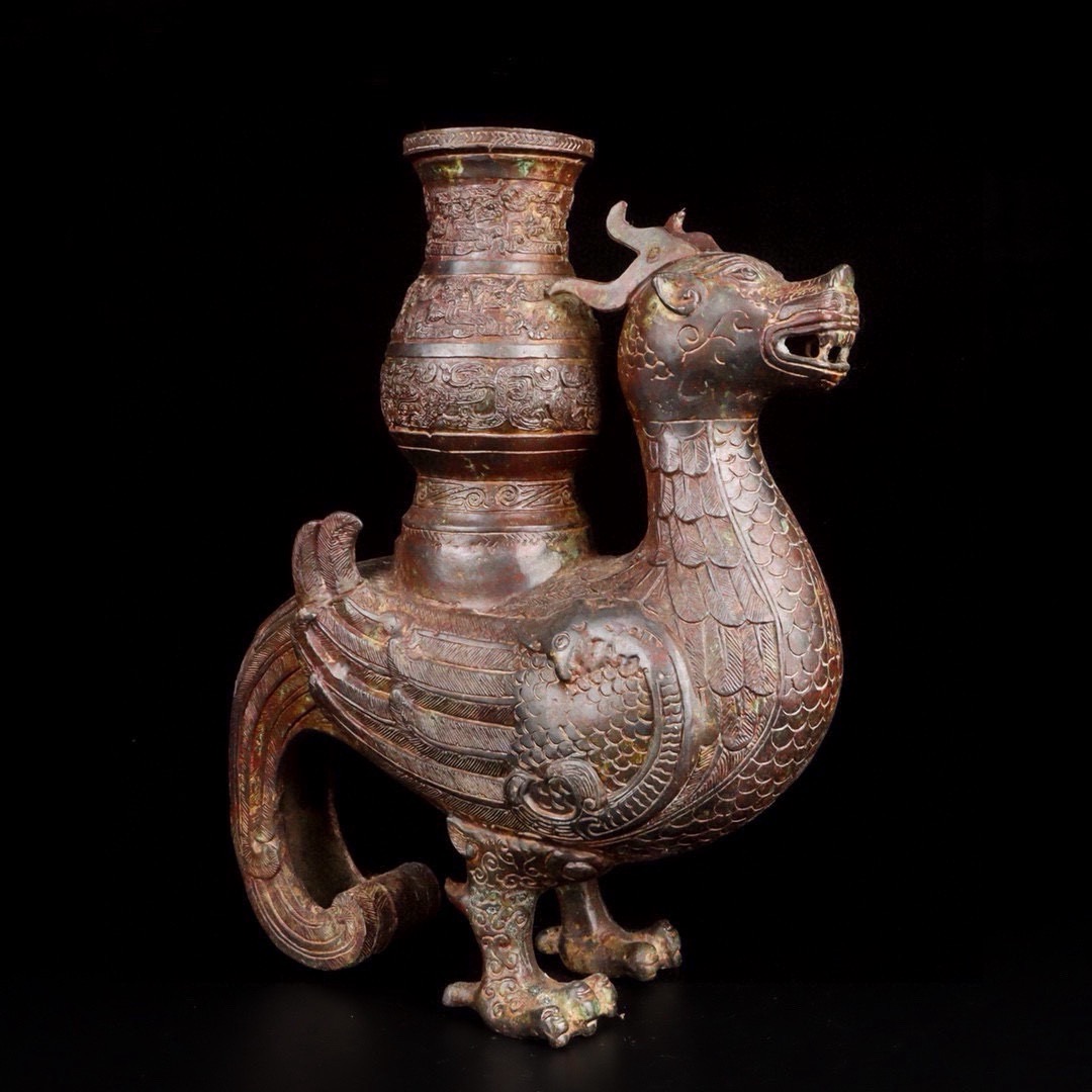 Han Dynasty Bronze Dragon and Phoenix Zun