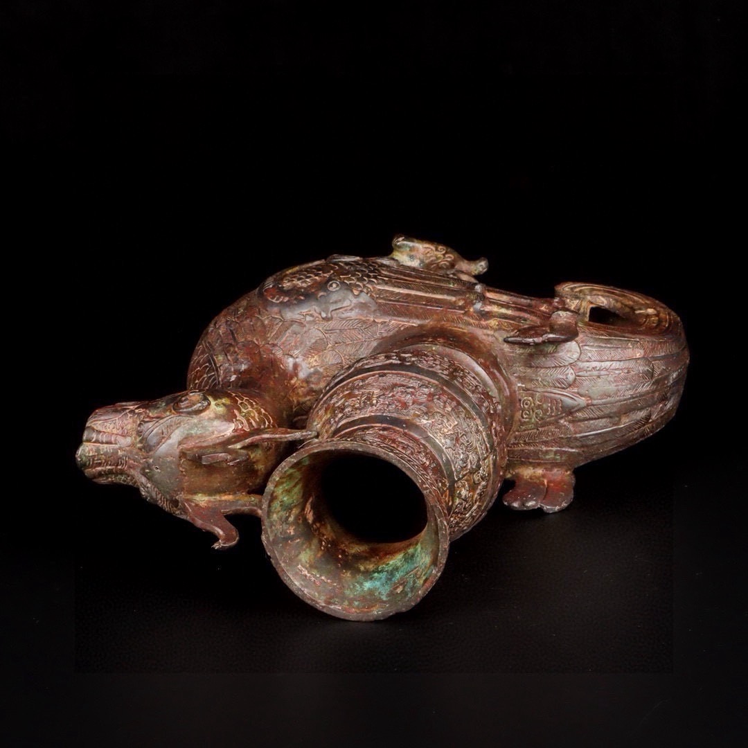 Han Dynasty Bronze Dragon and Phoenix Zun