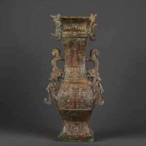 Zhou Dynasty Bronze Square Vase with Four Dragons Inscription