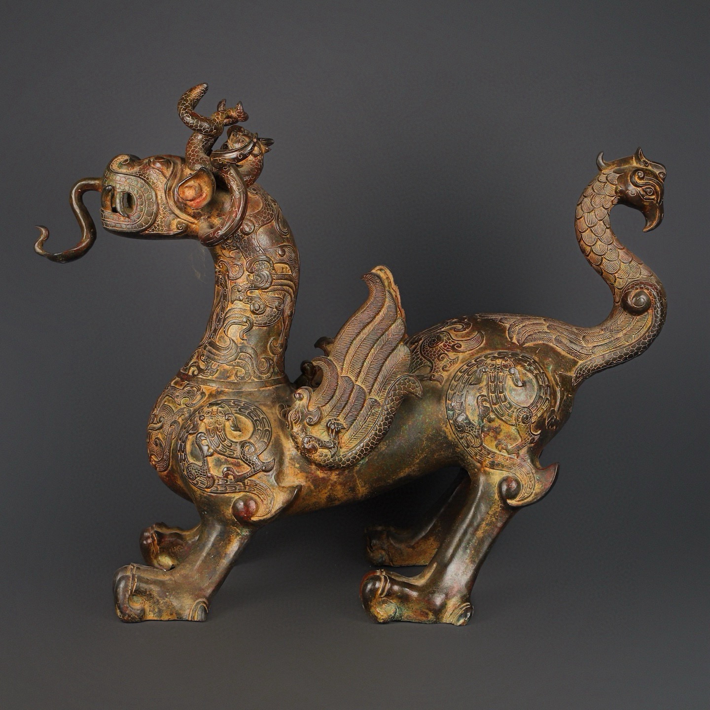 Zhou Dynasty Bronze Winged Beast