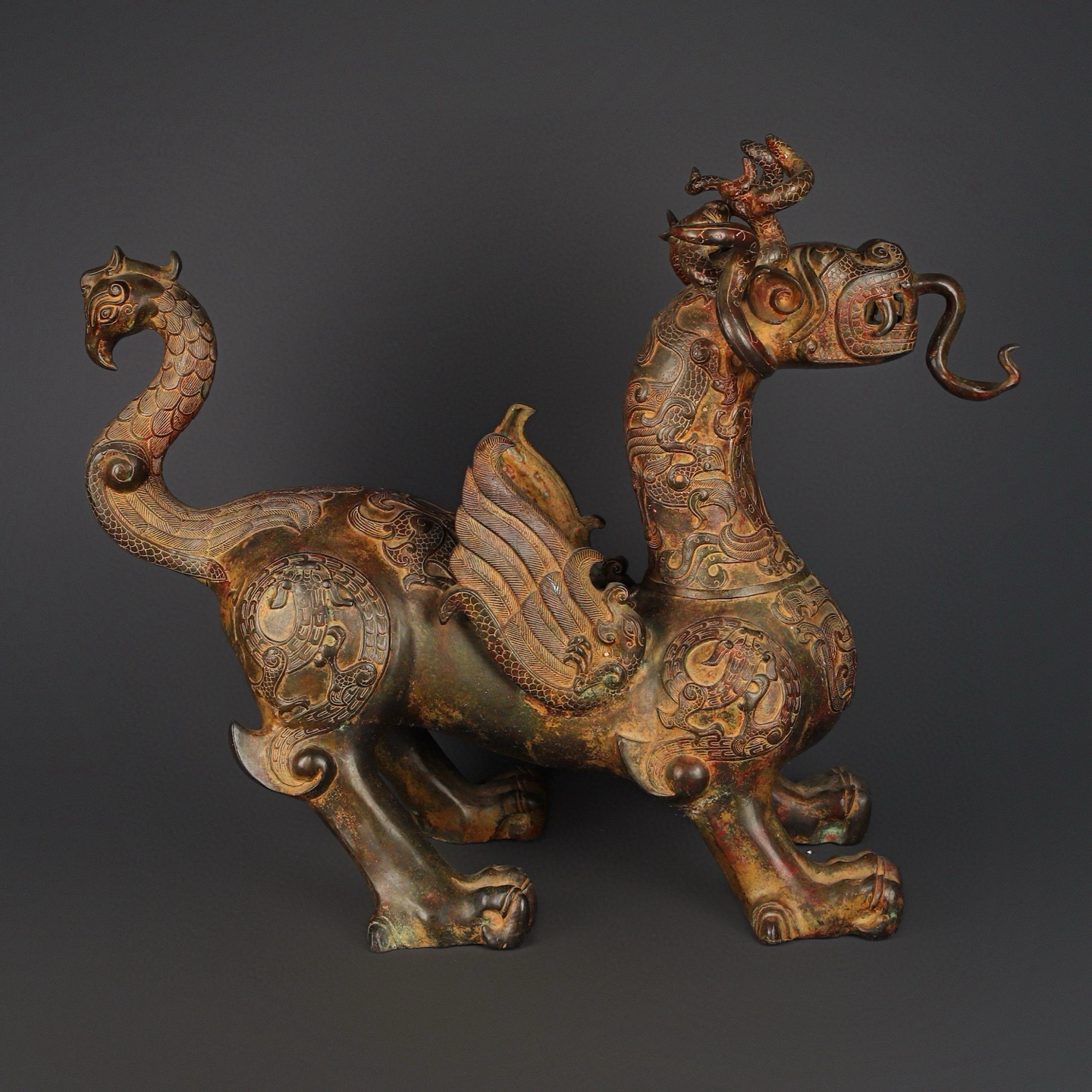 Zhou Dynasty Bronze Winged Beast