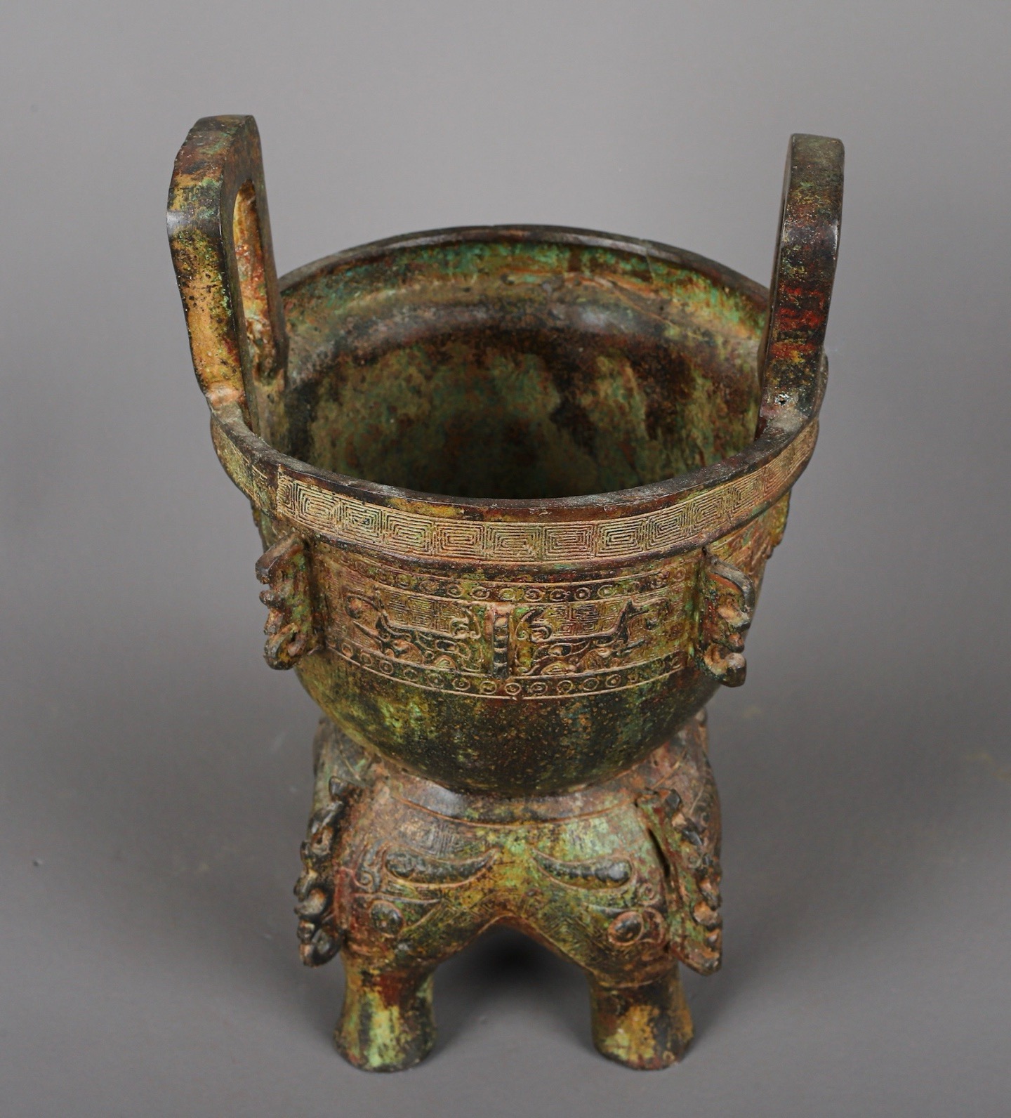 Zhou Dynasty Bronze animal faced mortar