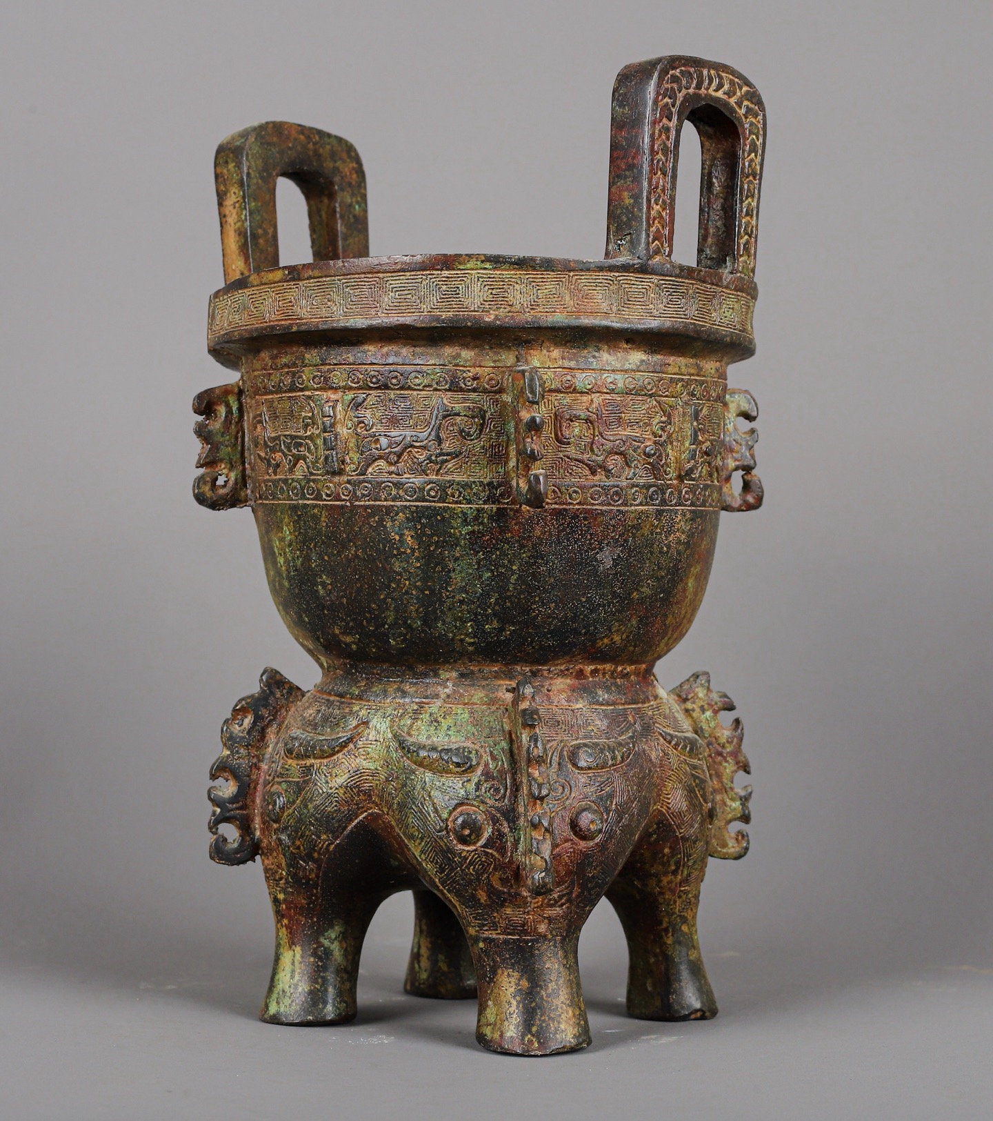 Zhou Dynasty Bronze animal faced mortar