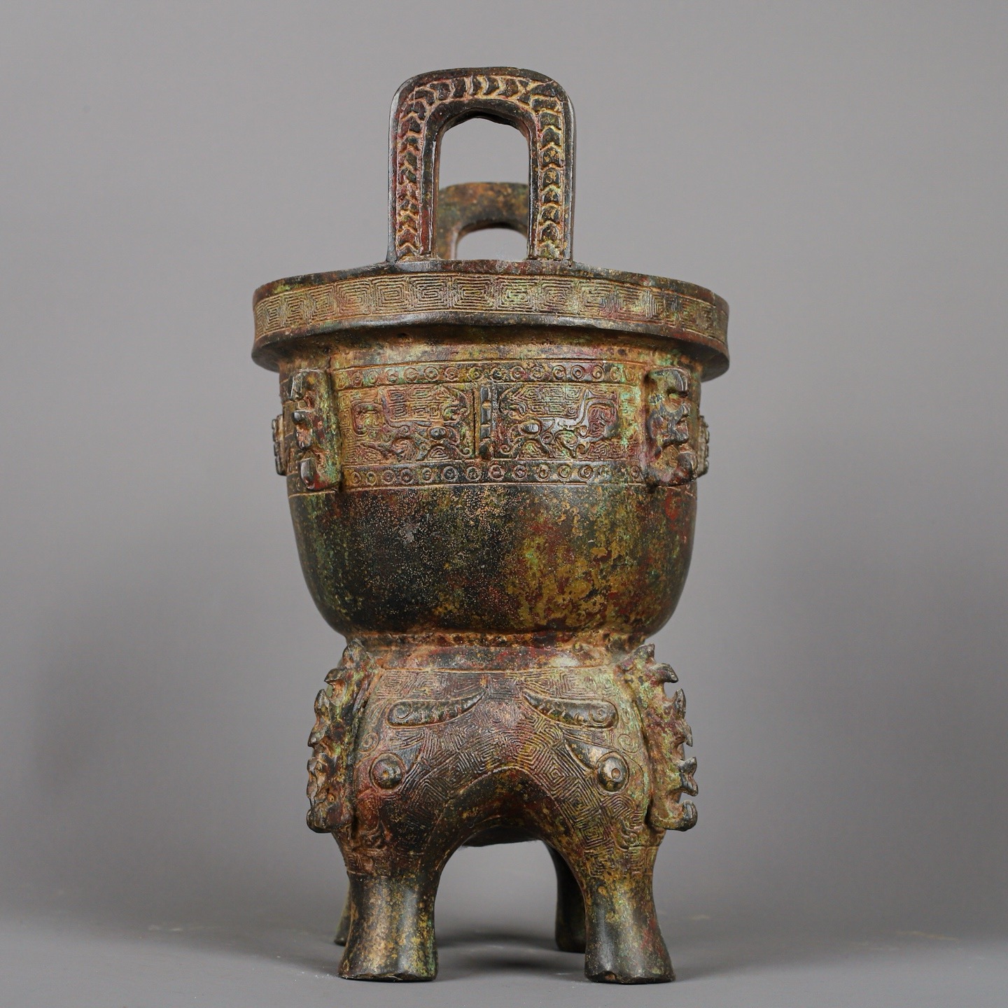 Zhou Dynasty Bronze animal faced mortar