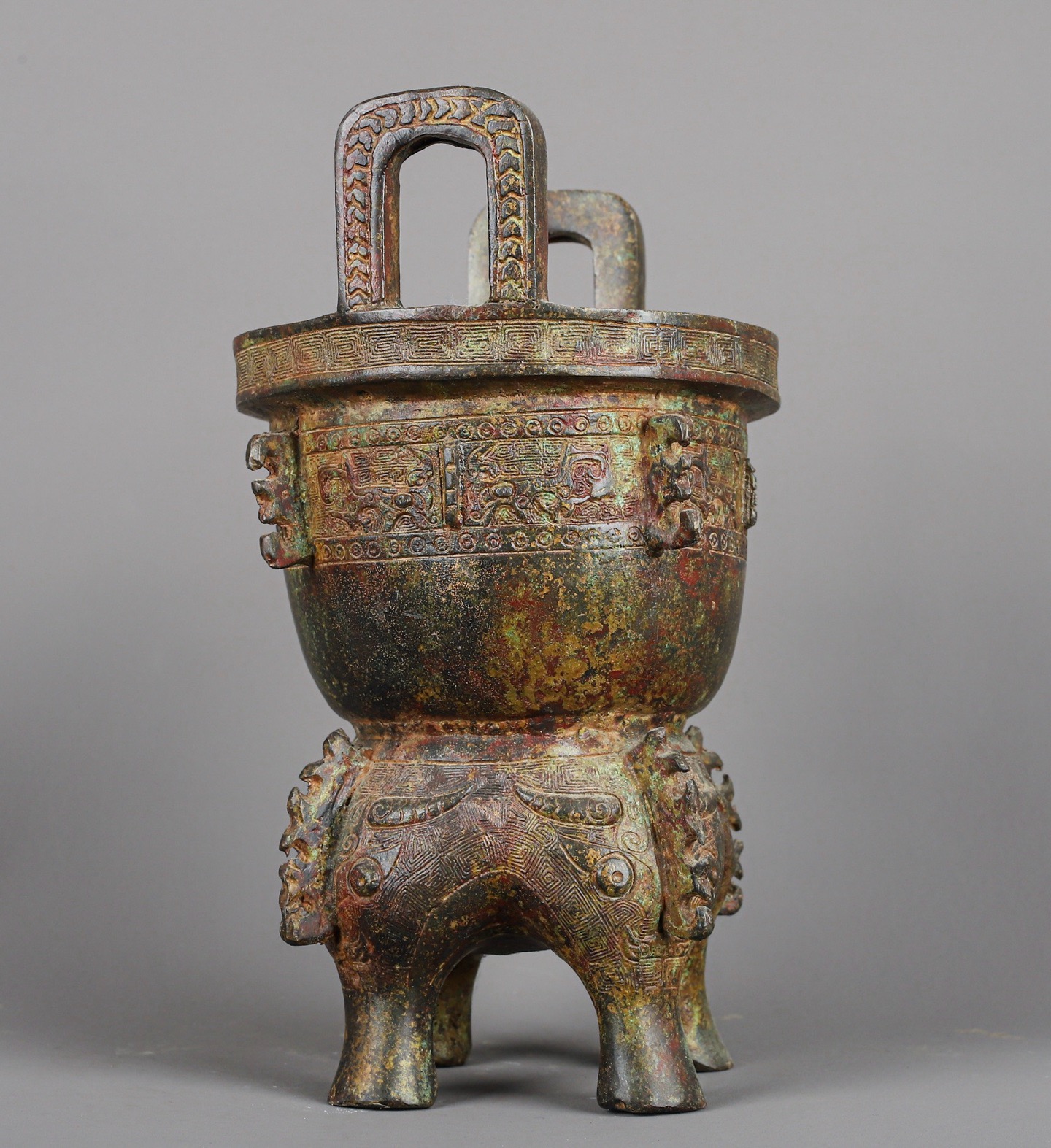 Zhou Dynasty Bronze animal faced mortar