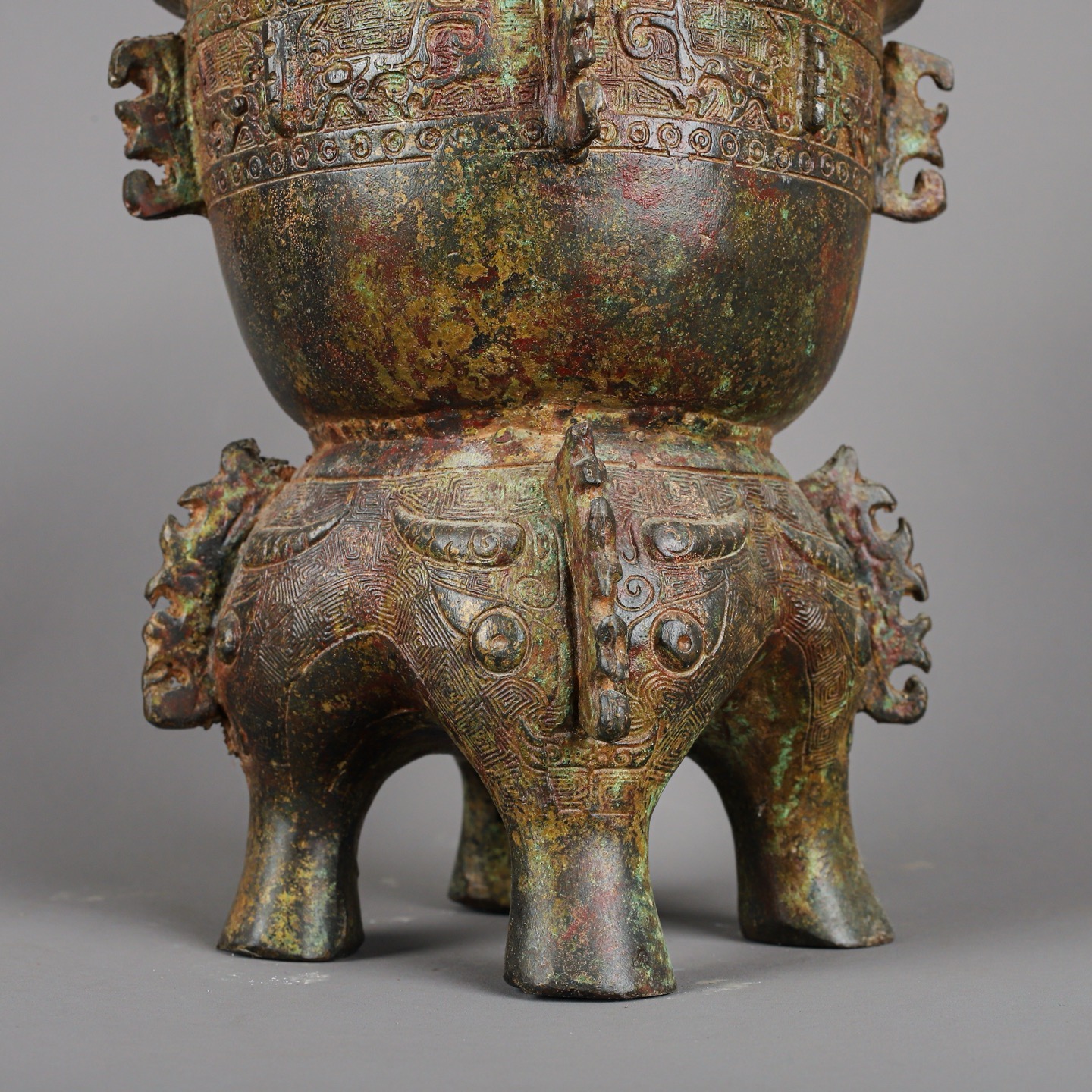 Zhou Dynasty Bronze animal faced mortar