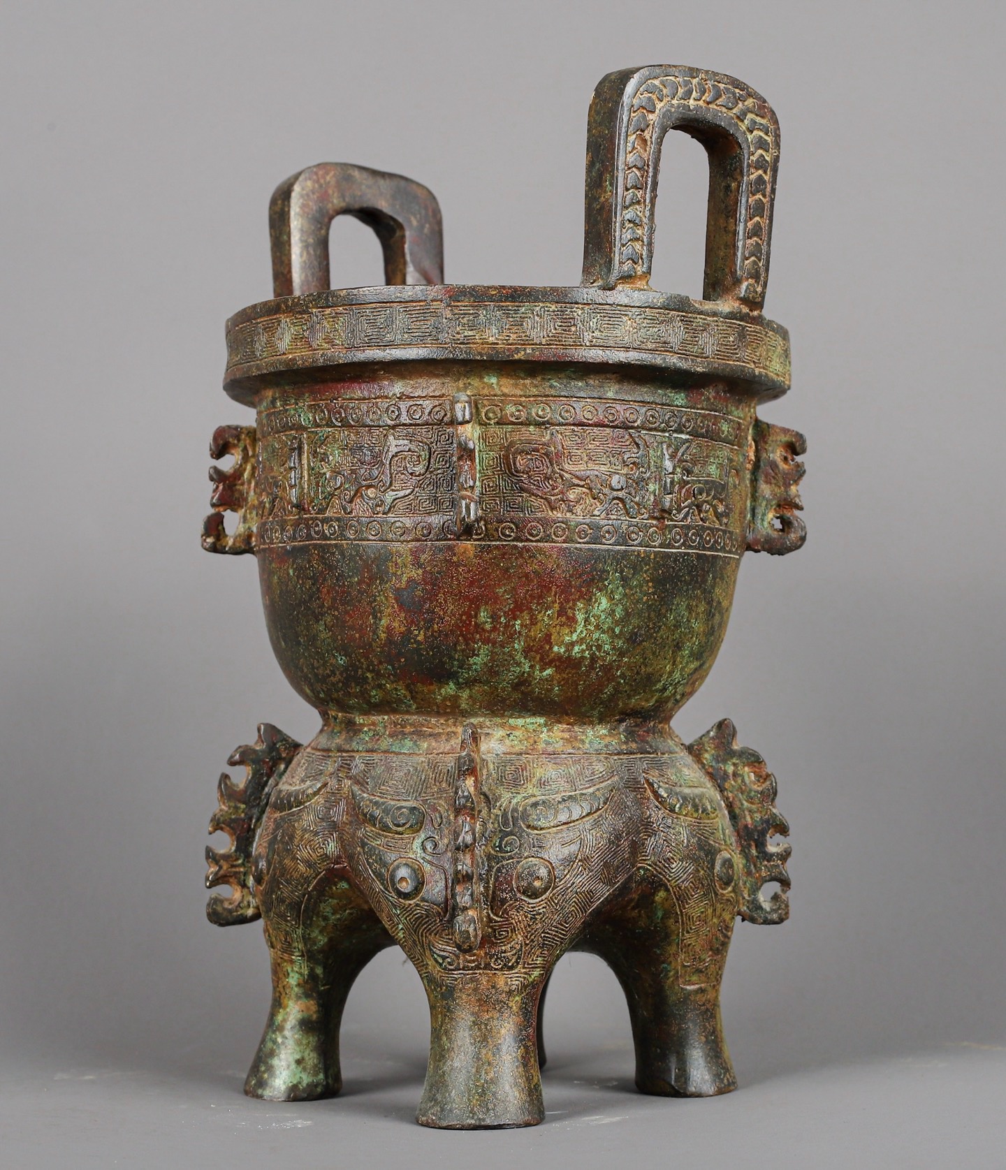 Zhou Dynasty Bronze animal faced mortar