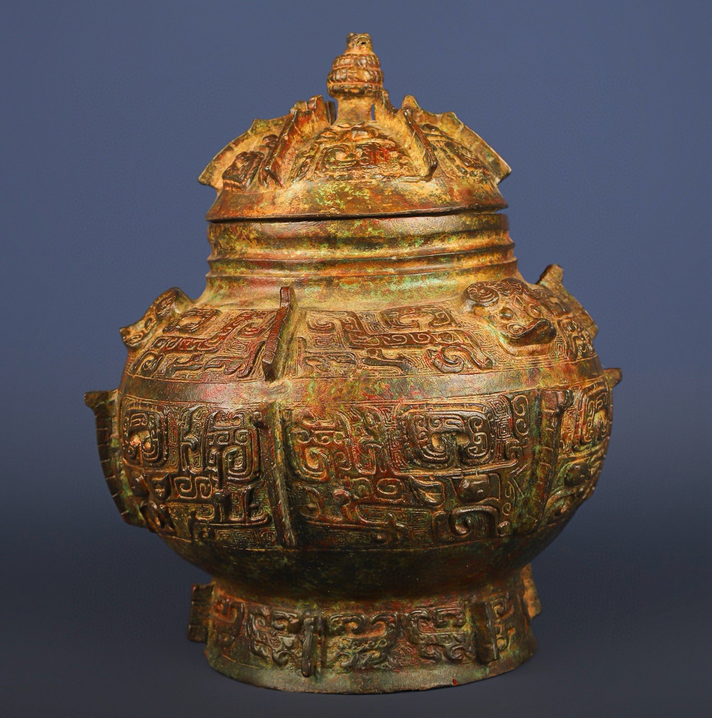 Zhou Dynasty Bronze animal faced round Lei