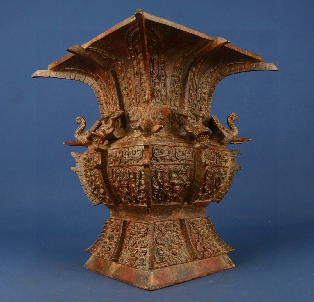 Zhou Dynasty Bronze Four Dragons and Elephants Square Zun