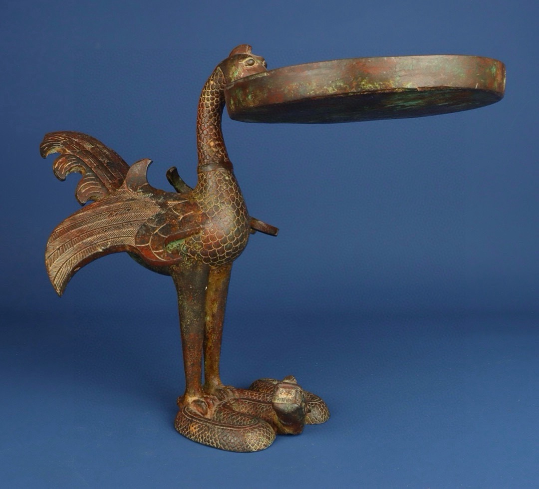 Han Dynasty Bronze bird lamp plate