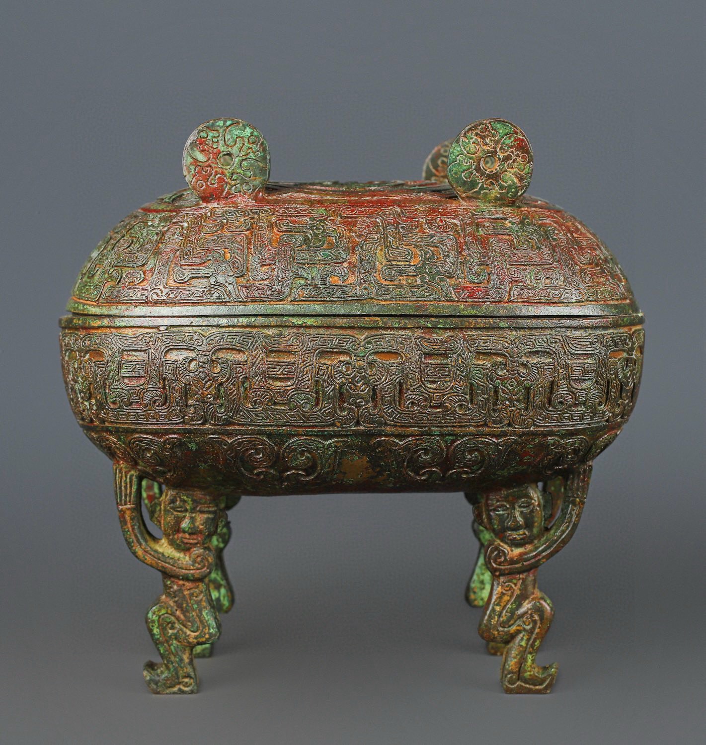 Zhou Dynasty Bronze Man Carrying Gui