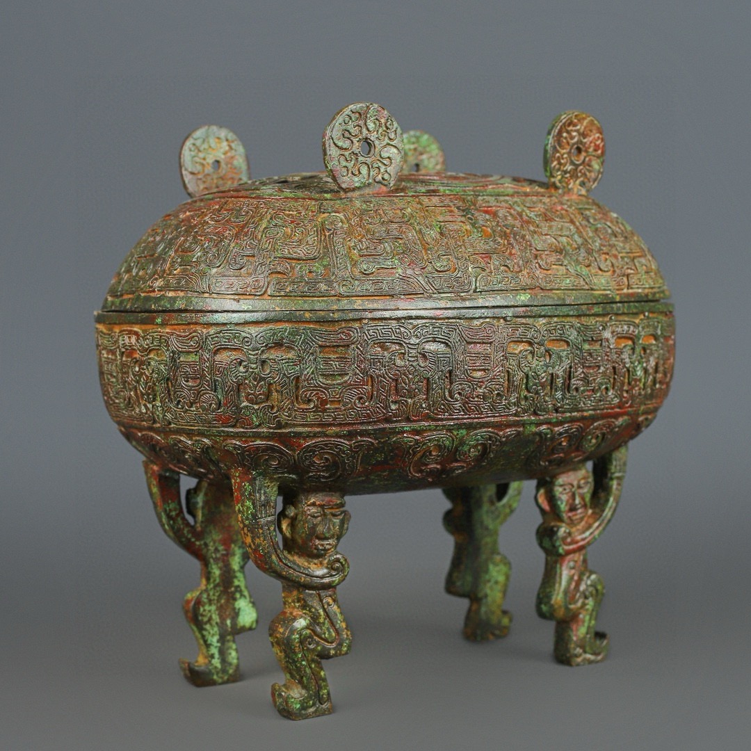 Zhou Dynasty Bronze Man Carrying Gui