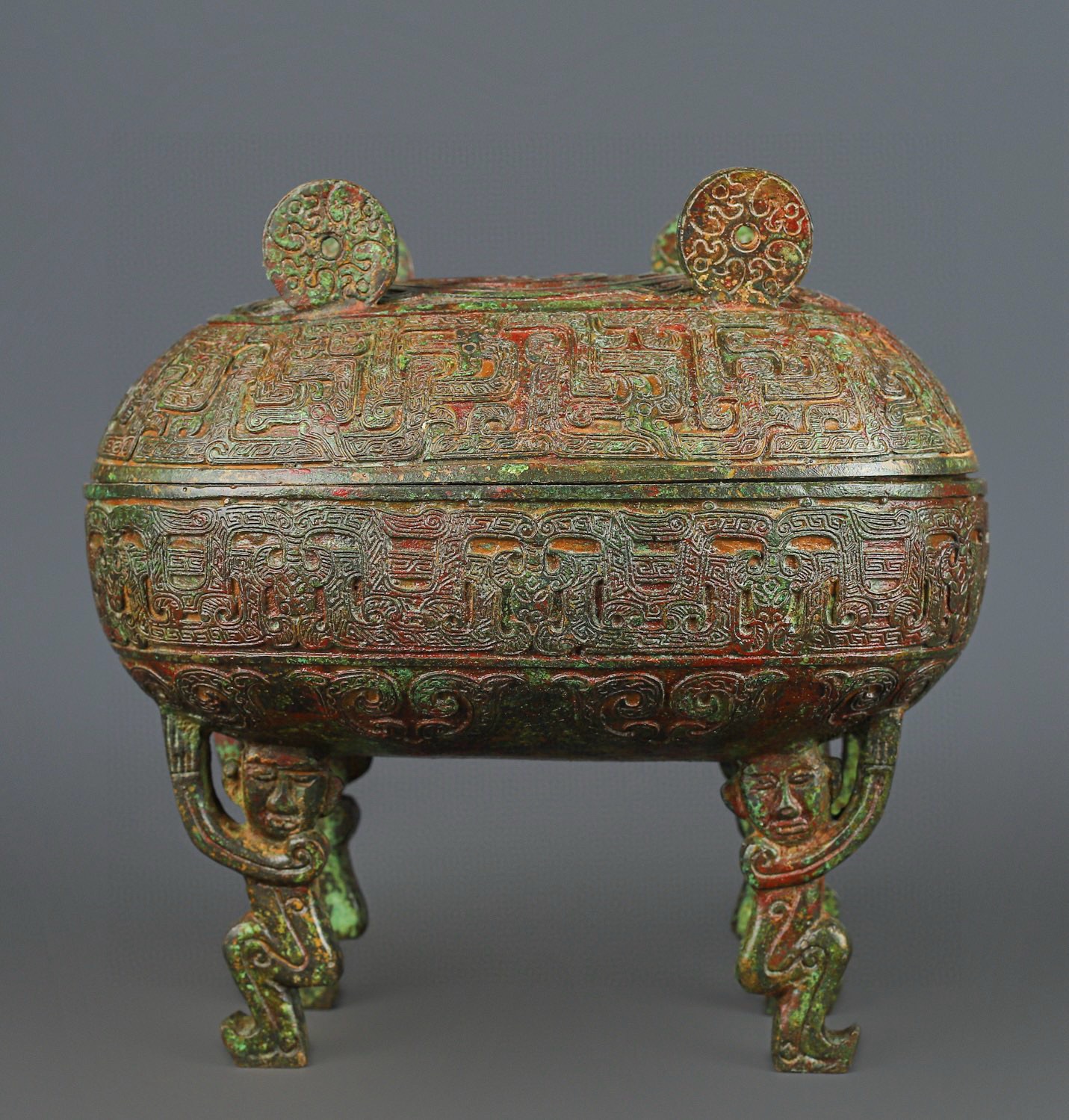 Zhou Dynasty Bronze Man Carrying Gui