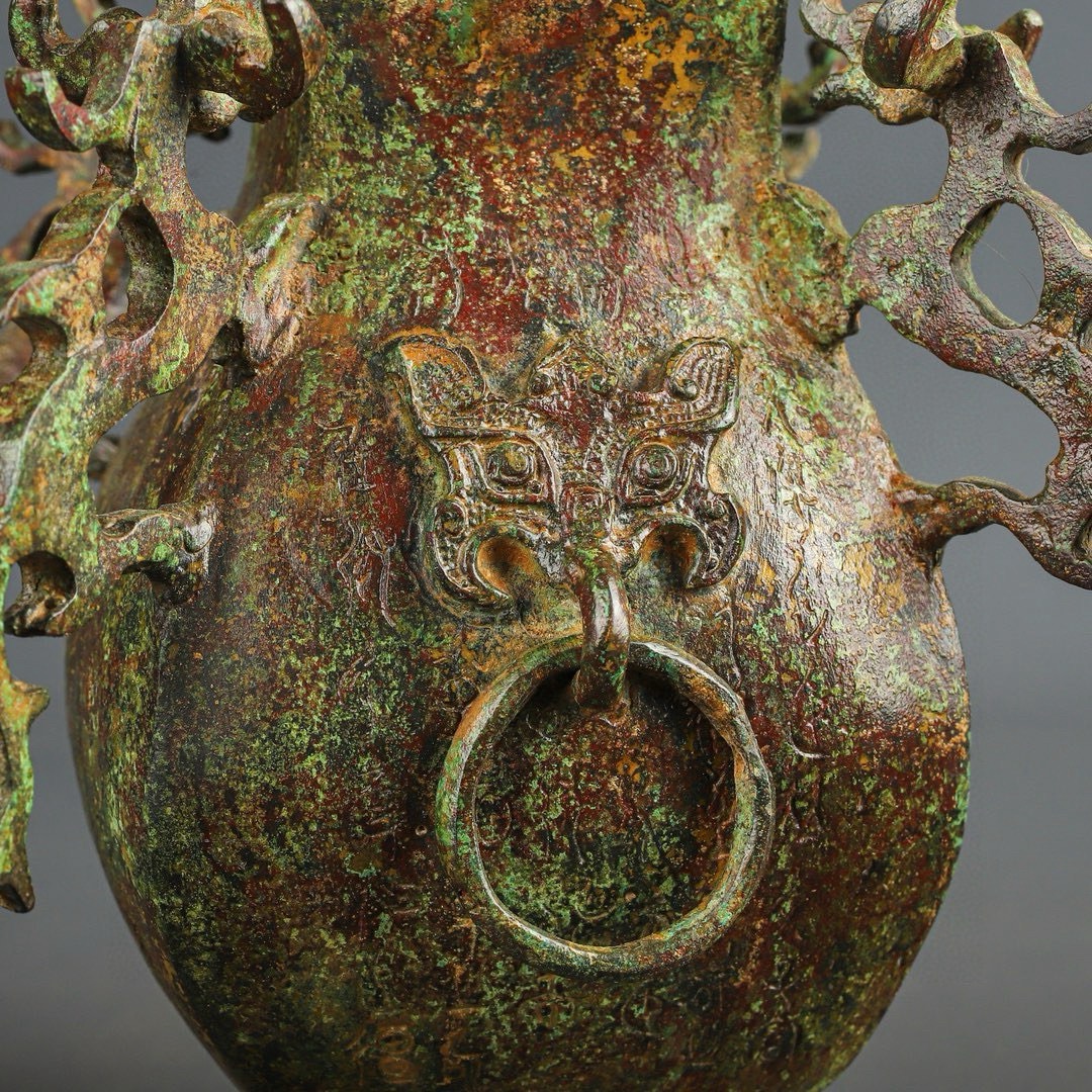 Han Dynasty Bronze square vase with four dragons inscription