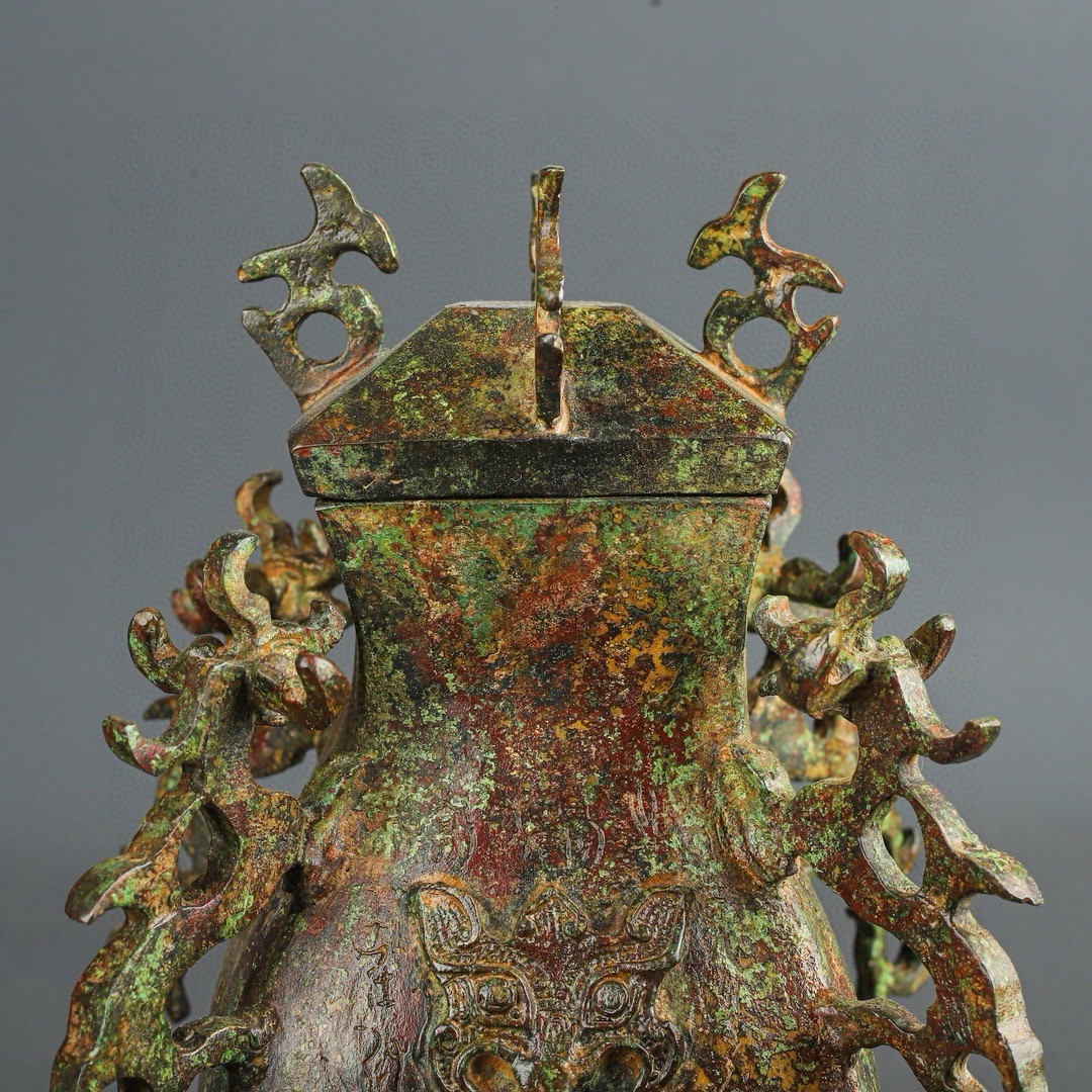 Han Dynasty Bronze square vase with four dragons inscription