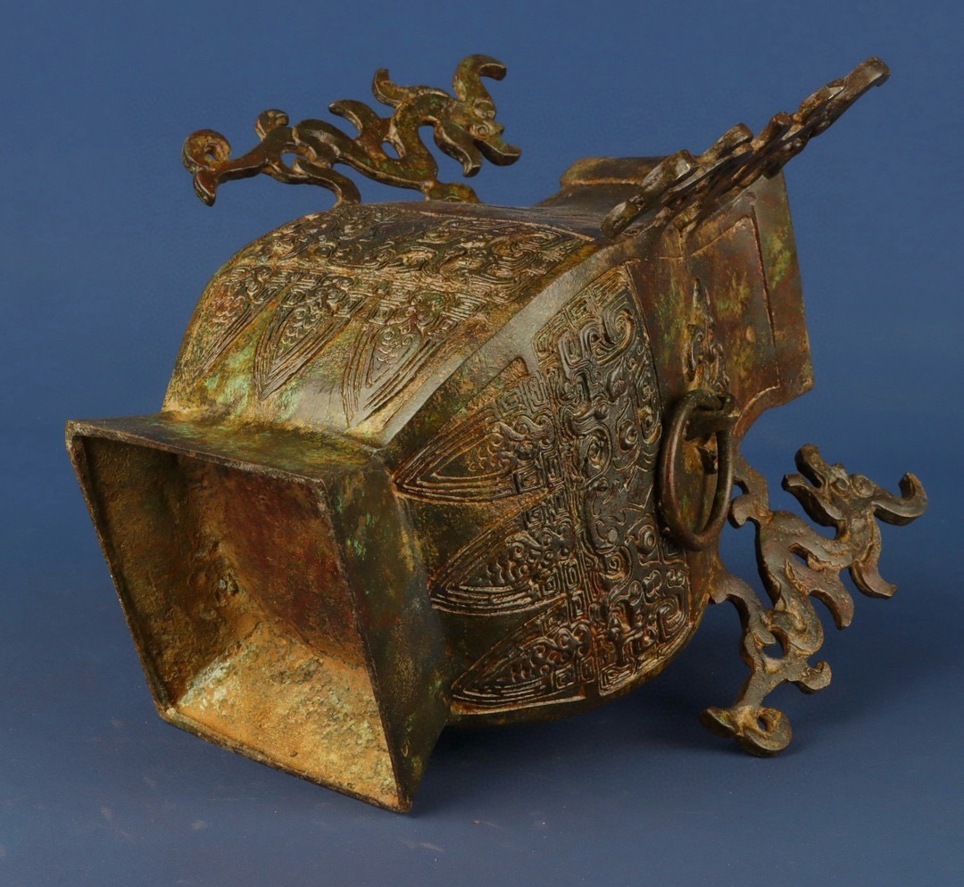 Han Dynasty Bronze square vase with four dragons inscription