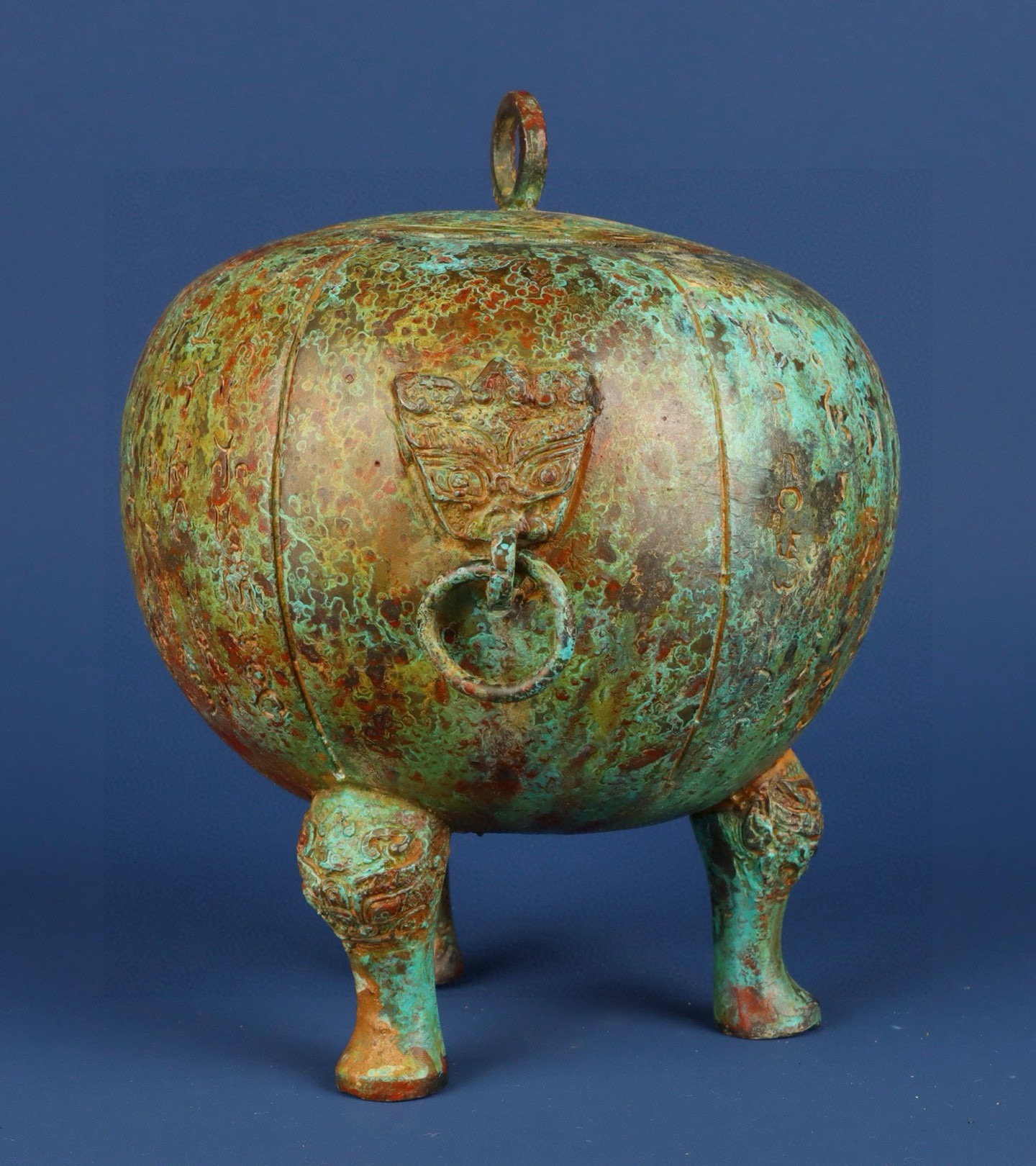 Han Dynasty Bronze Watermelon Ding with Inscriptions