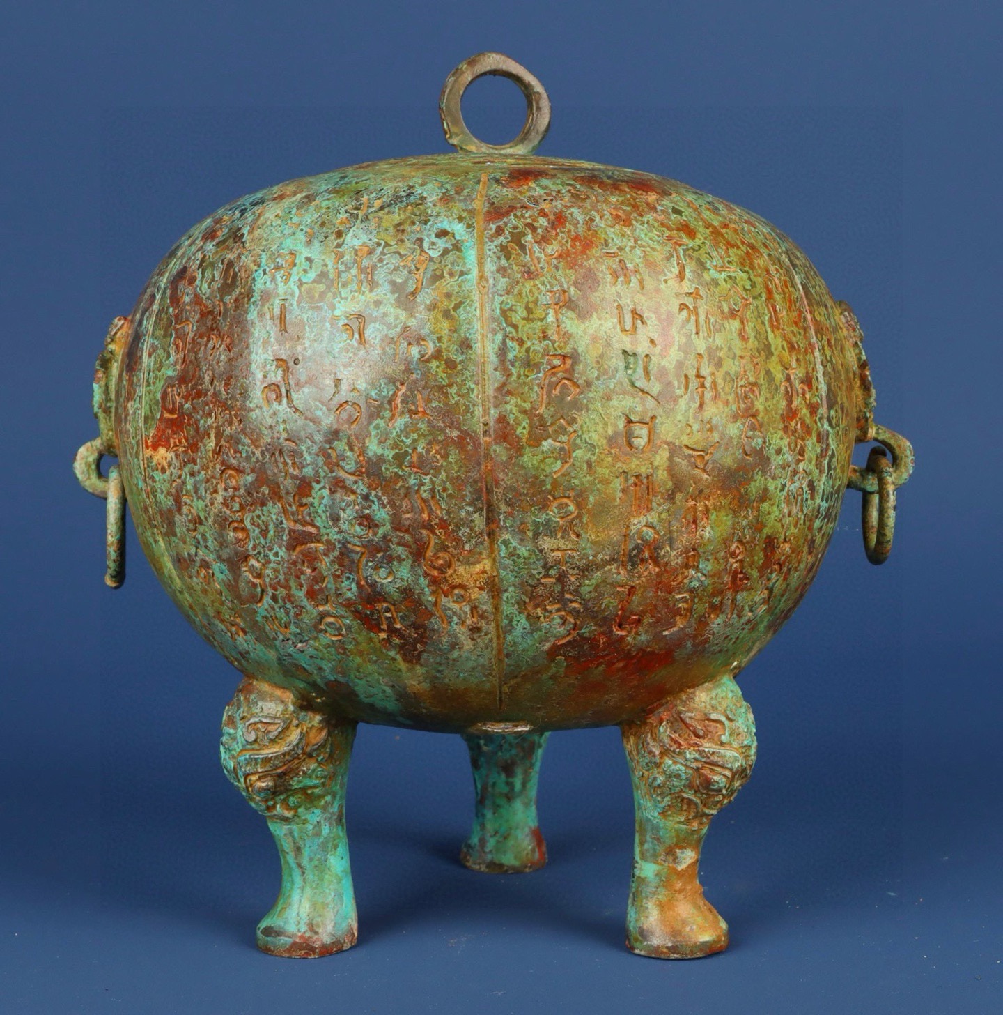 Han Dynasty Bronze Watermelon Ding with Inscriptions
