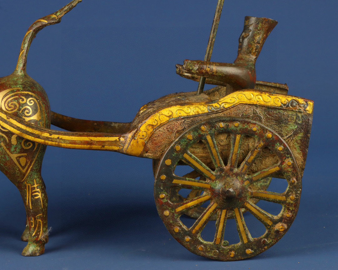 Han Dynasty Bronze and gold horse drawn chariot