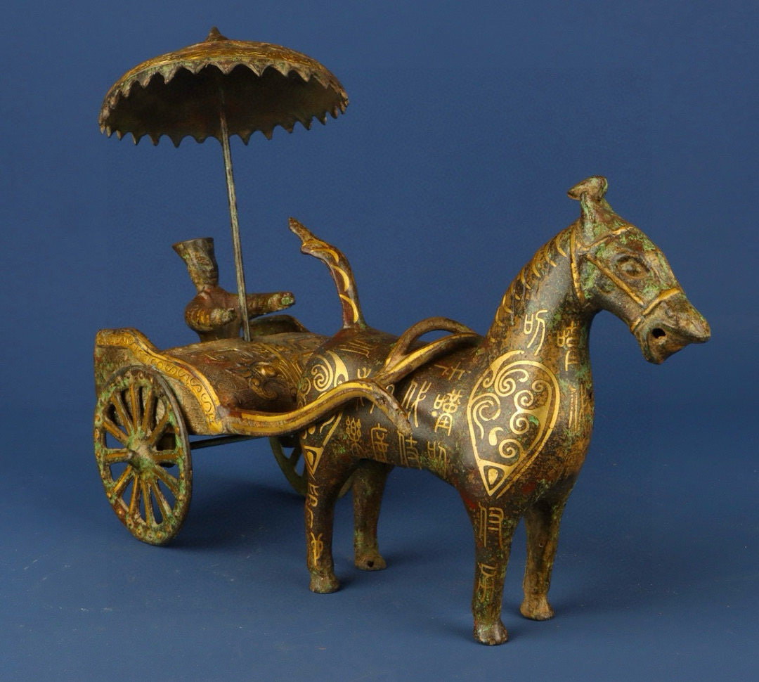 Han Dynasty Bronze and gold horse drawn chariot
