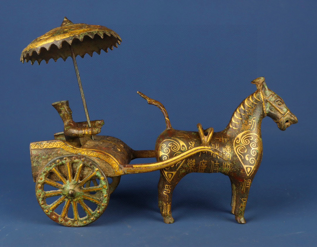 Han Dynasty Bronze and gold horse drawn chariot