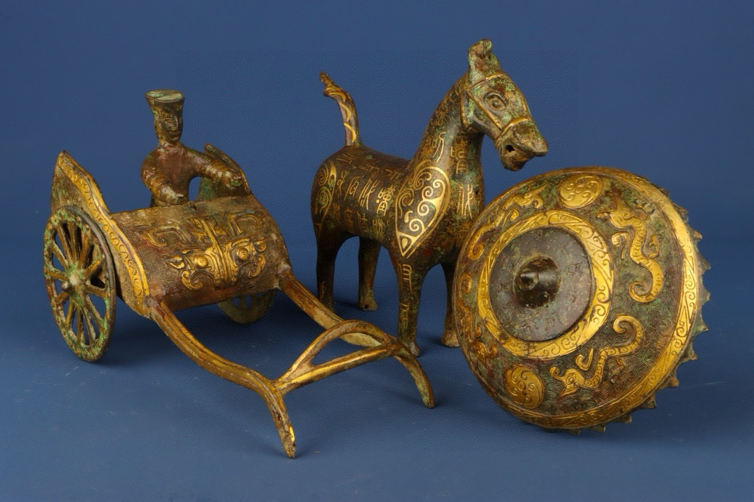 Han Dynasty Bronze and gold horse drawn chariot