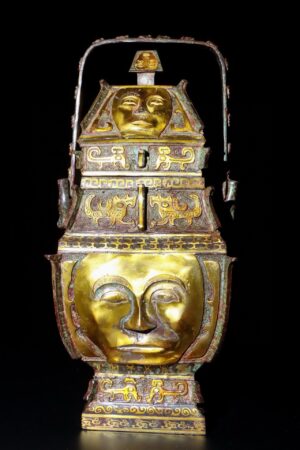 Han Dynasty Bronze and golden human face lifting beam