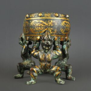 Han Dynasty Bronze and gold three person drum