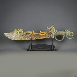 Han Dynasty Bronze and gold inscribed dragon knife