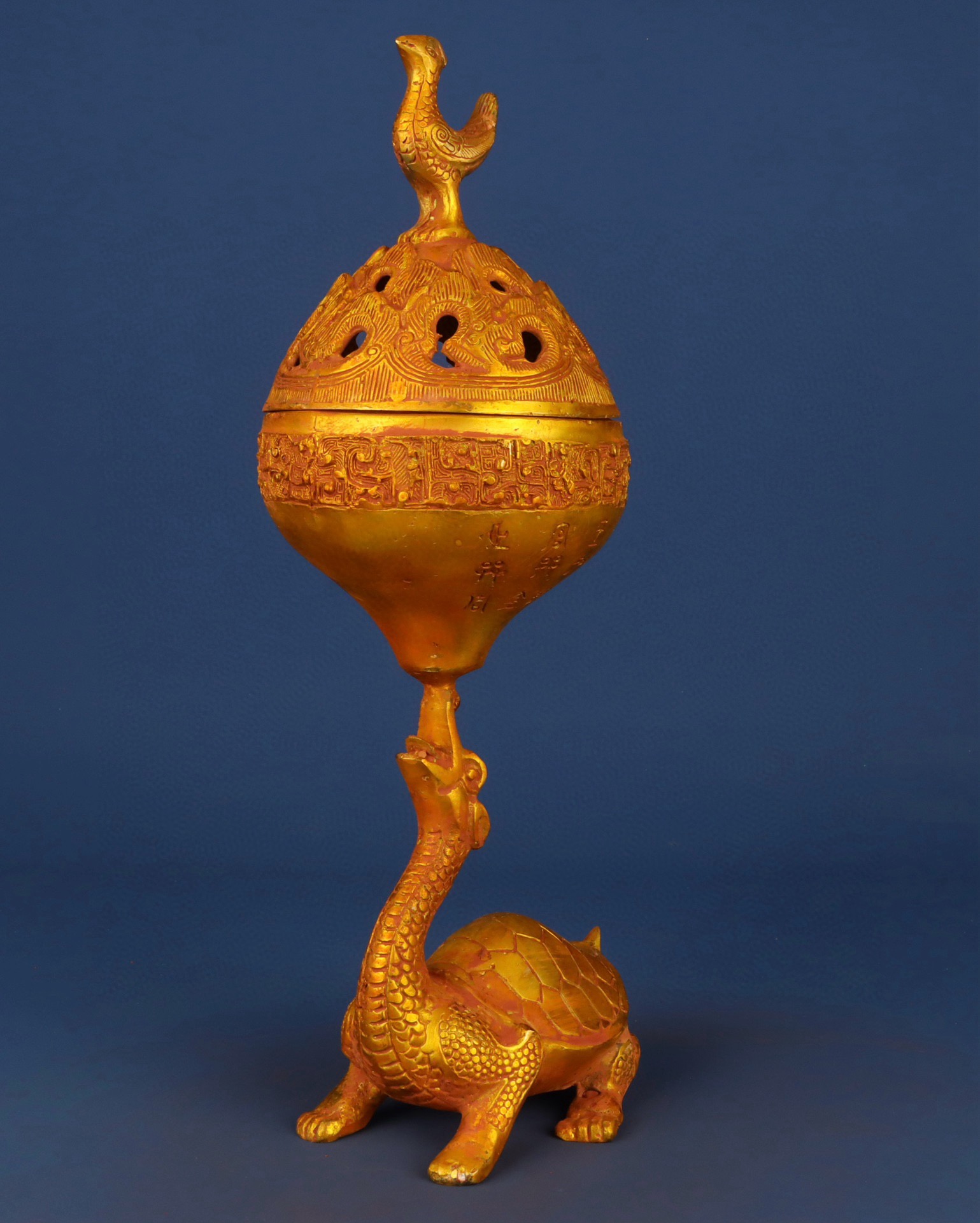 Han Dynasty Bronze gilt turtle and bird smoker